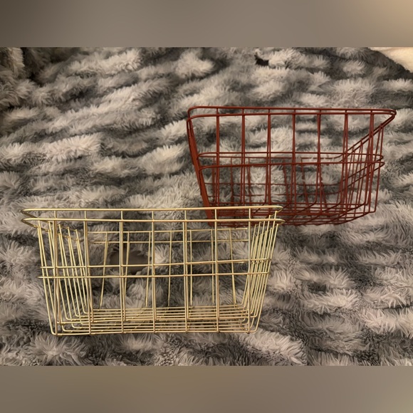 Gold and Rust Orange Wire Storage Basket Set - Picture 2 of 3